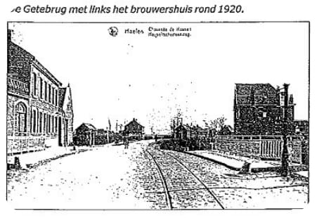 Foto van de Getebrug in Halen met het brouwershuis (1920)